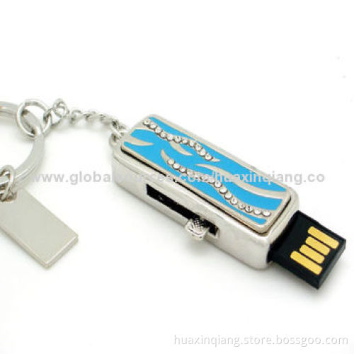 Diamond Push-pull USB Flash Drive, 512MB-32GB Capacity, Metal + Diamond Material, USB 2.0